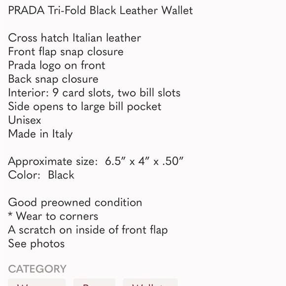 PRADA Tri-Fold Black Leather Clutch Wallet